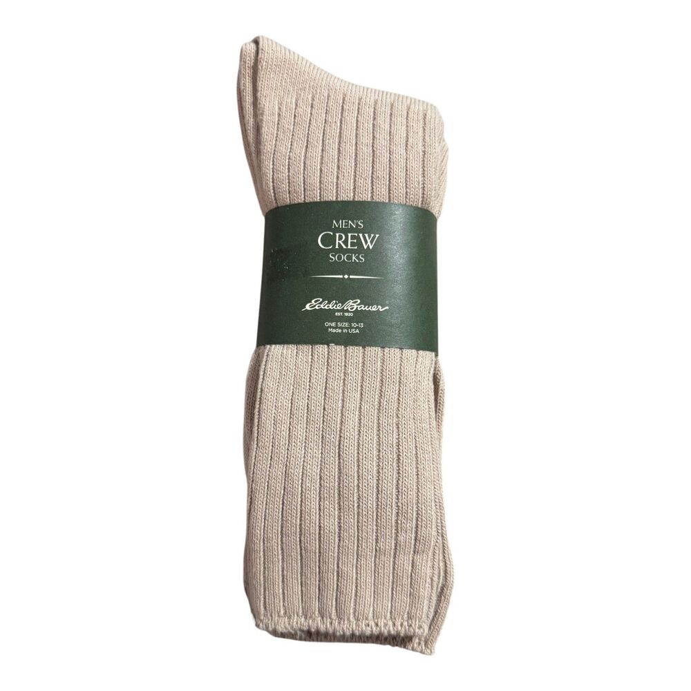 Eddie Bauer Men's Crew Socks Tan Pima Cotton USA Made - Size: 10-13 NWT